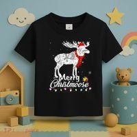 Merry Christmoose Lights Santa Hat Funny Christmas Moose  Toddler T-Shirt thumb 3