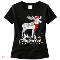 Merry Christmoose Lights Santa Hat Funny Christmas Moose  Women's T-Shirt thumb 0