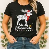 Merry Christmoose Lights Santa Hat Funny Christmas Moose  Women's T-Shirt thumb 2