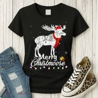 Merry Christmoose Lights Santa Hat Funny Christmas Moose  Women's T-Shirt thumb 3