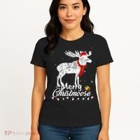Merry Christmoose Lights Santa Hat Funny Christmas Moose  Women's T-Shirt thumb 4