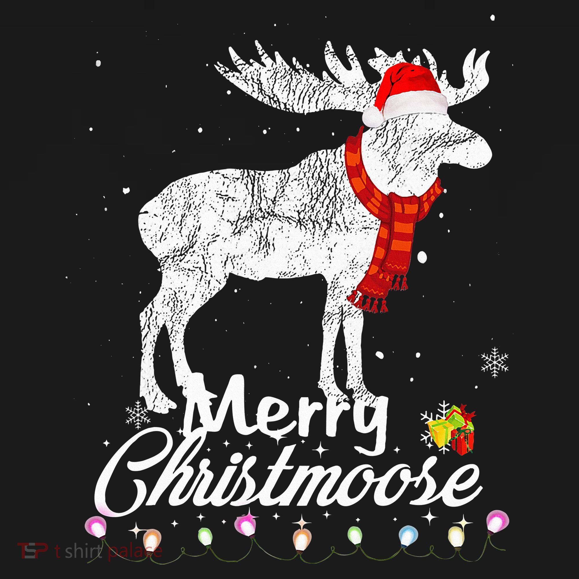 Merry Christmoose Lights Santa Hat Funny Christmas Moose  Women's T-Shirt