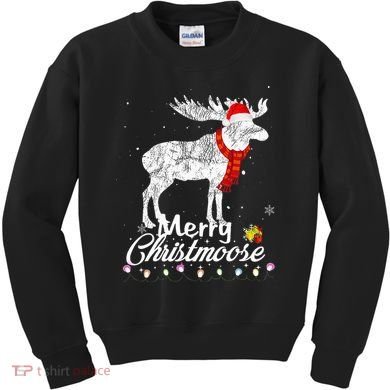 Merry Christmoose Lights Santa Hat Funny Christmas Moose  Kids Sweatshirt