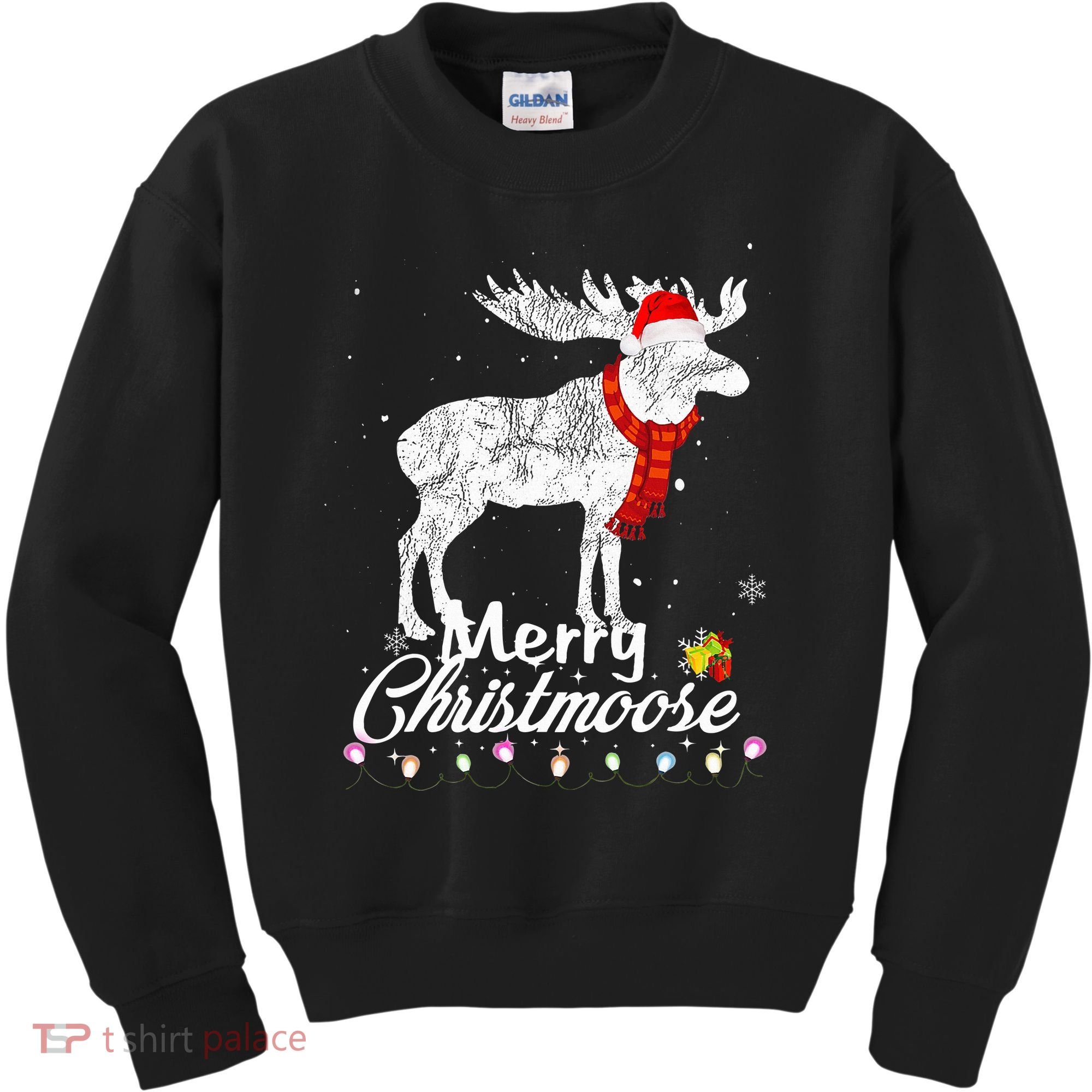 Merry Christmoose Lights Santa Hat Funny Christmas Moose  Kids Sweatshirt