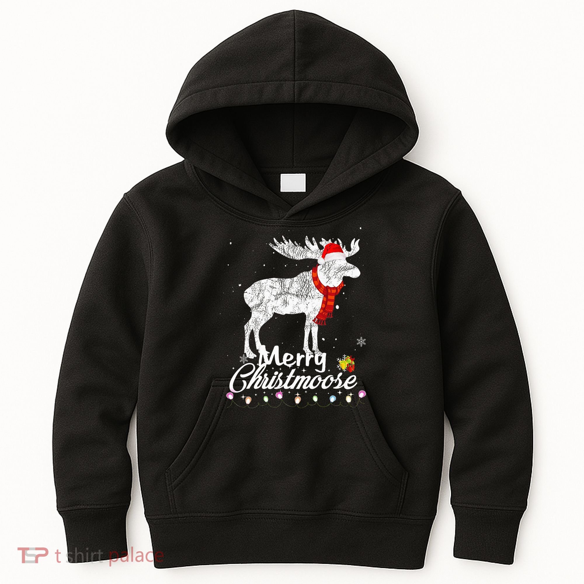 Merry Christmoose Lights Santa Hat Funny Christmas Moose  Kids Hoodie