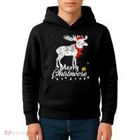 Merry Christmoose Lights Santa Hat Funny Christmas Moose  Kids Hoodie thumb 4