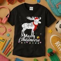 Merry Christmoose Lights Santa Hat Funny Christmas Moose  Kids T-Shirt thumb 3
