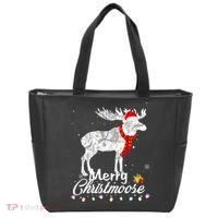 Merry Christmoose Lights Santa Hat Funny Christmas Moose  Tote Bag thumb 0