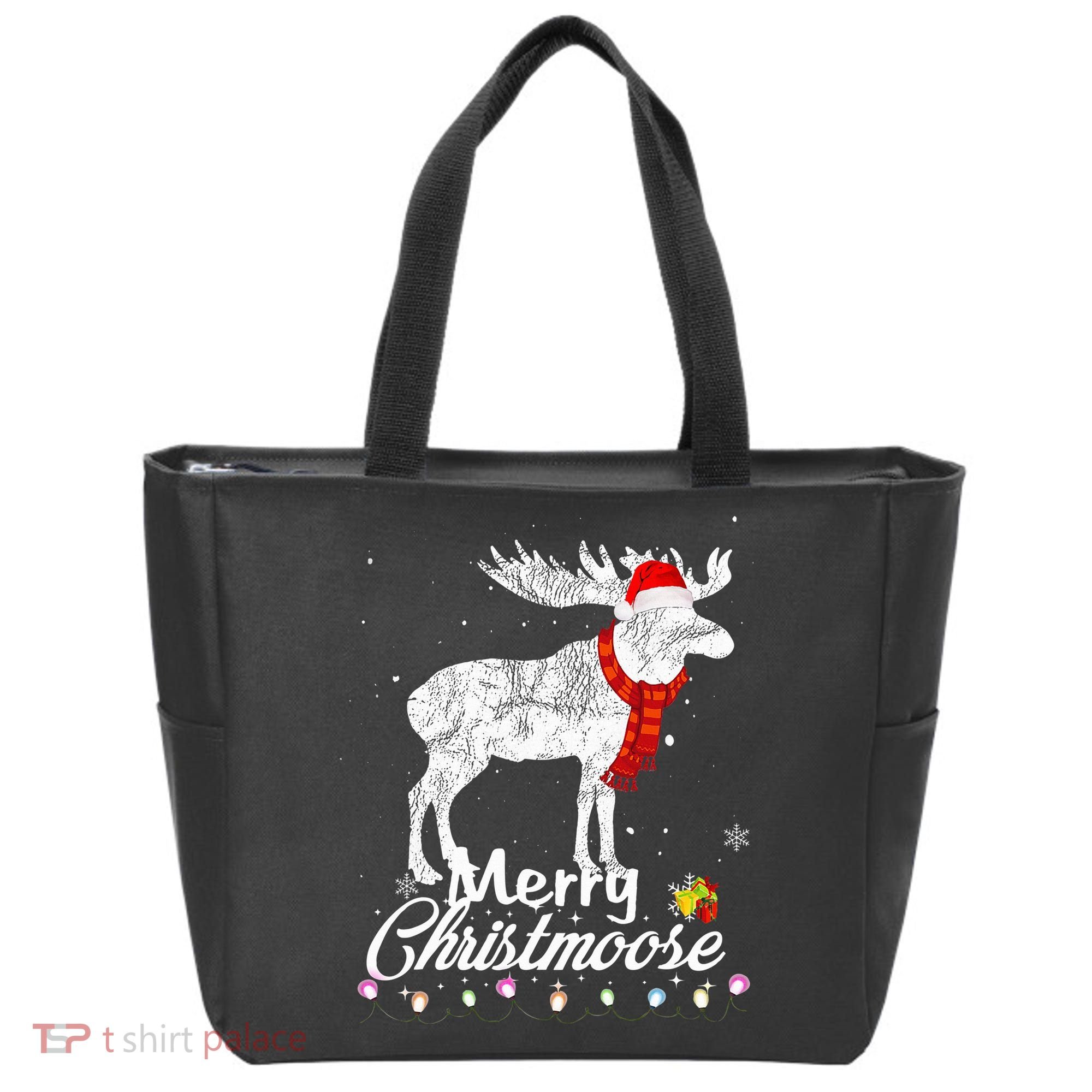 Merry Christmoose Lights Santa Hat Funny Christmas Moose  Tote Bag