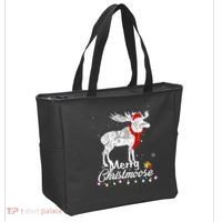 Merry Christmoose Lights Santa Hat Funny Christmas Moose  Tote Bag thumb 2