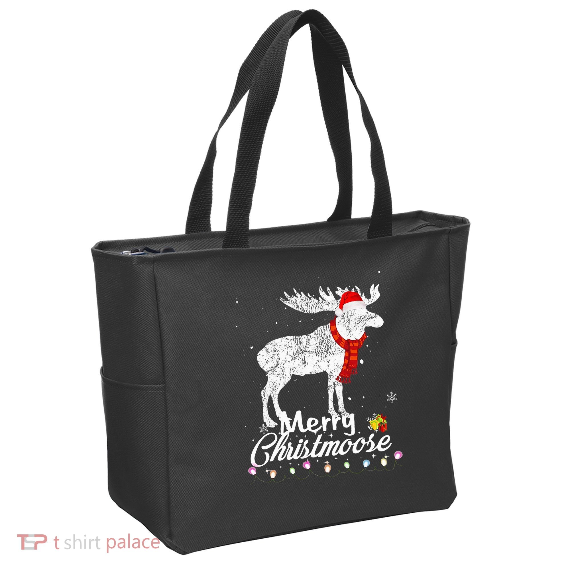 Merry Christmoose Lights Santa Hat Funny Christmas Moose  Tote Bag