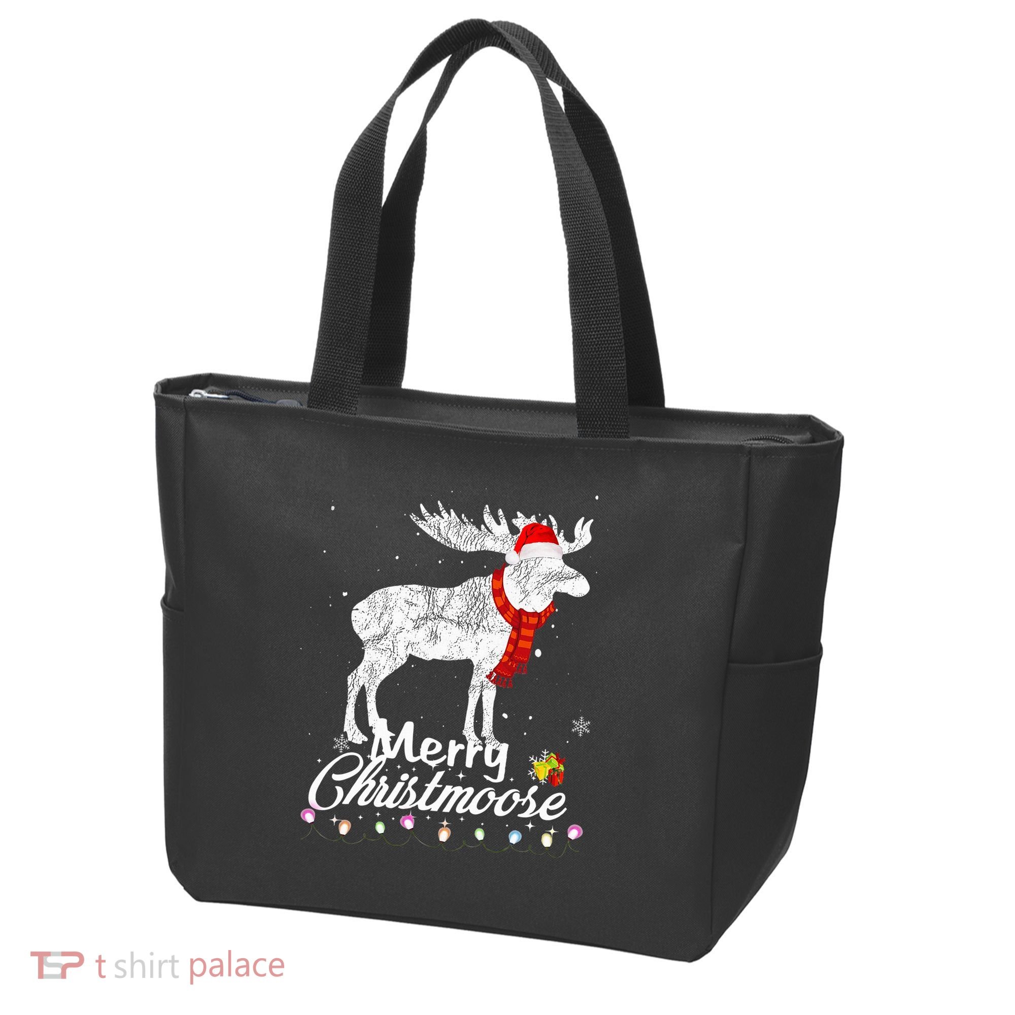 Merry Christmoose Lights Santa Hat Funny Christmas Moose  Tote Bag