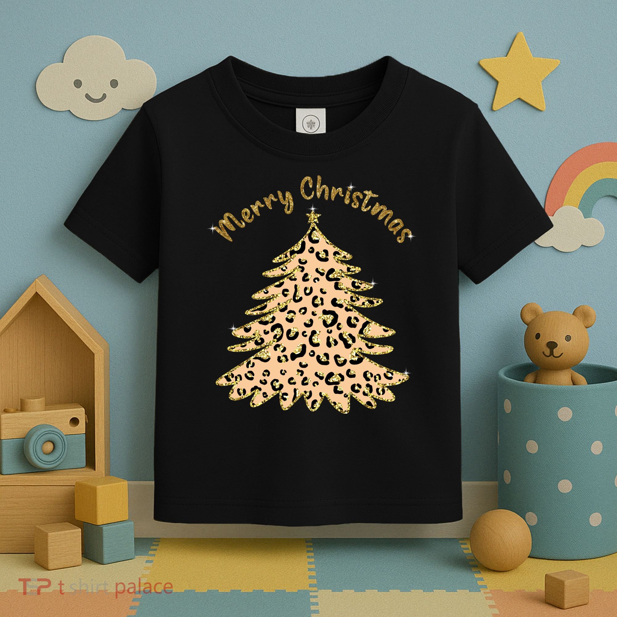 Merry Christmas Leopard Tree Holiday Toddler T-Shirt