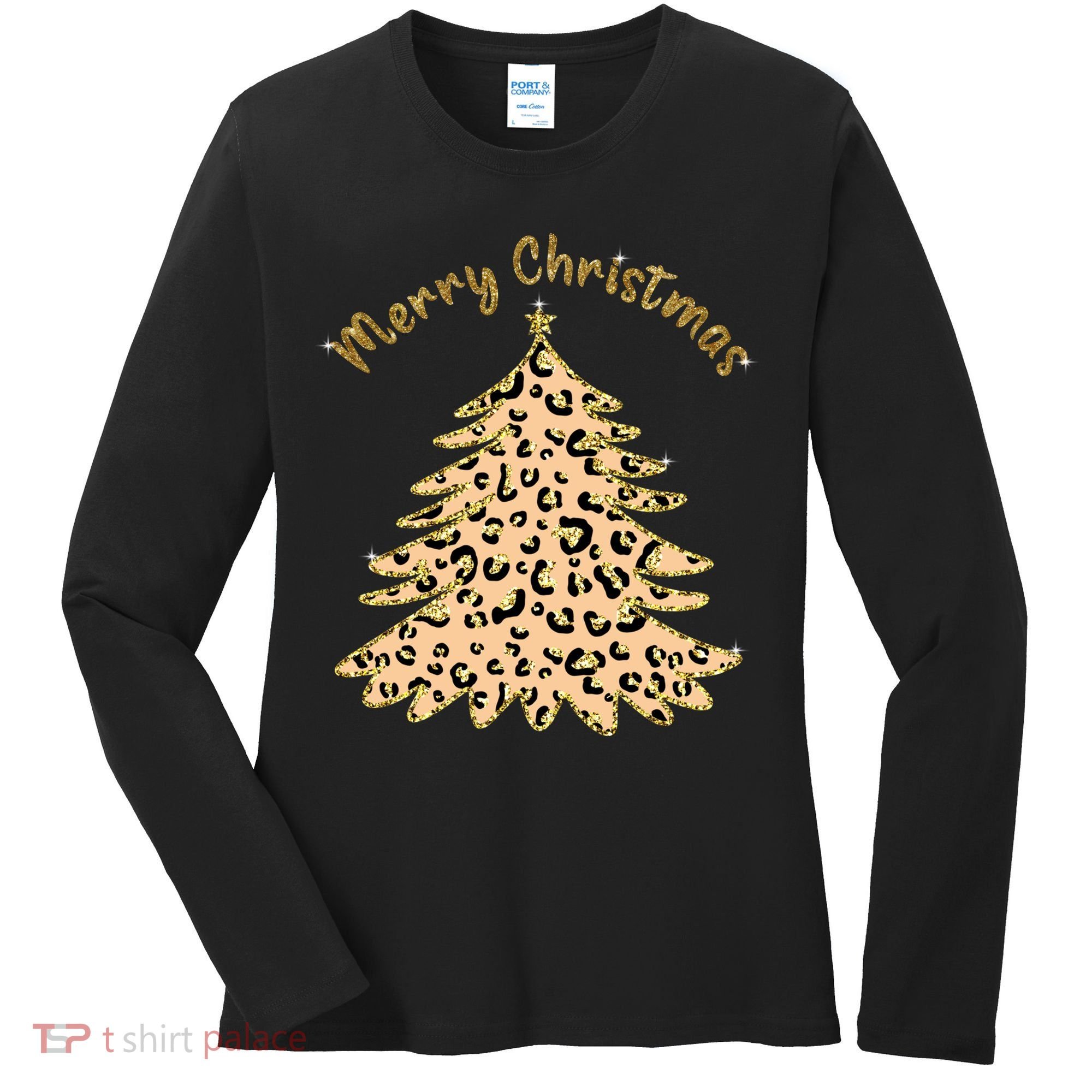 Merry Christmas Leopard Tree Holiday Women's Long Sleeve Shirt