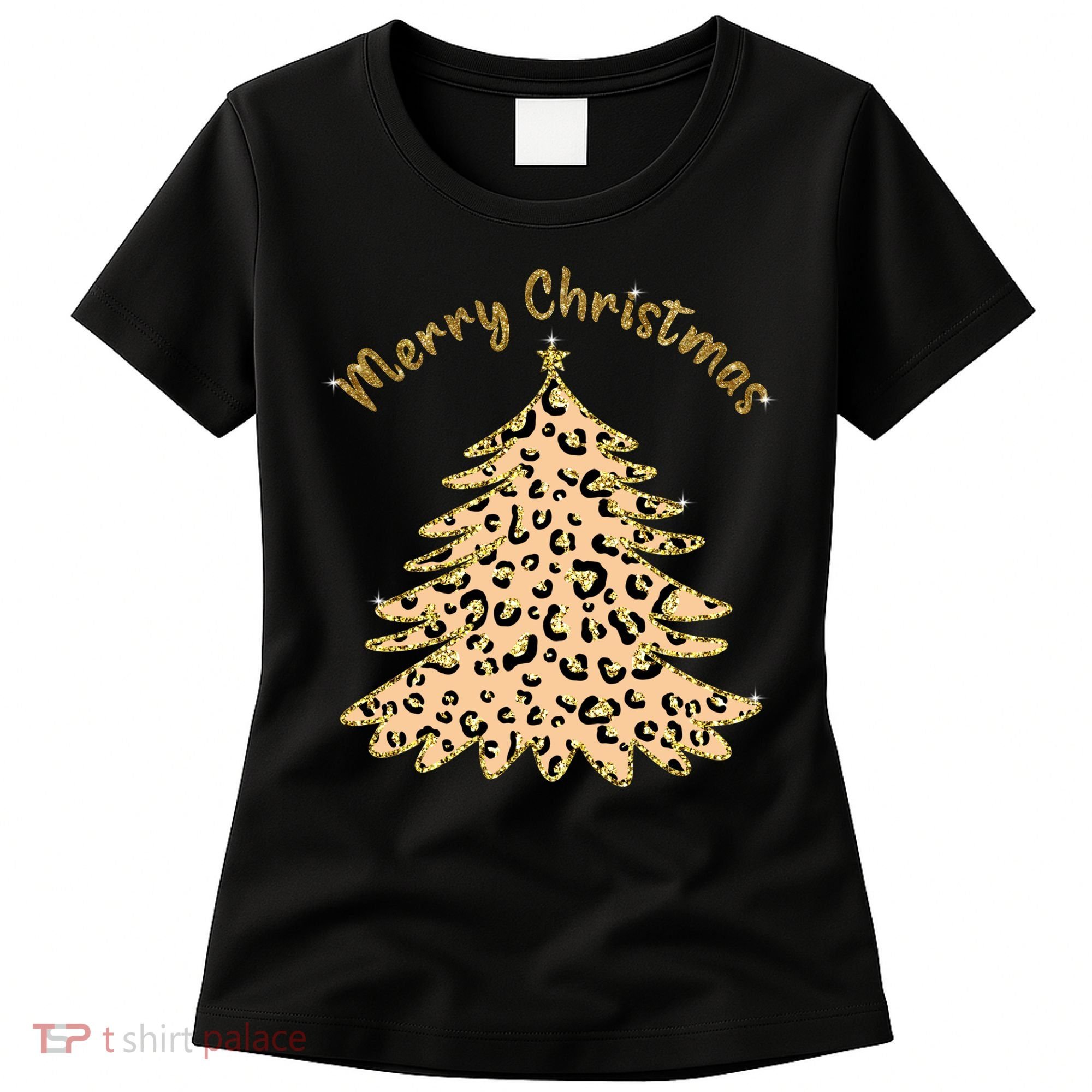 Merry Christmas Leopard Tree Holiday Women's T-Shirt