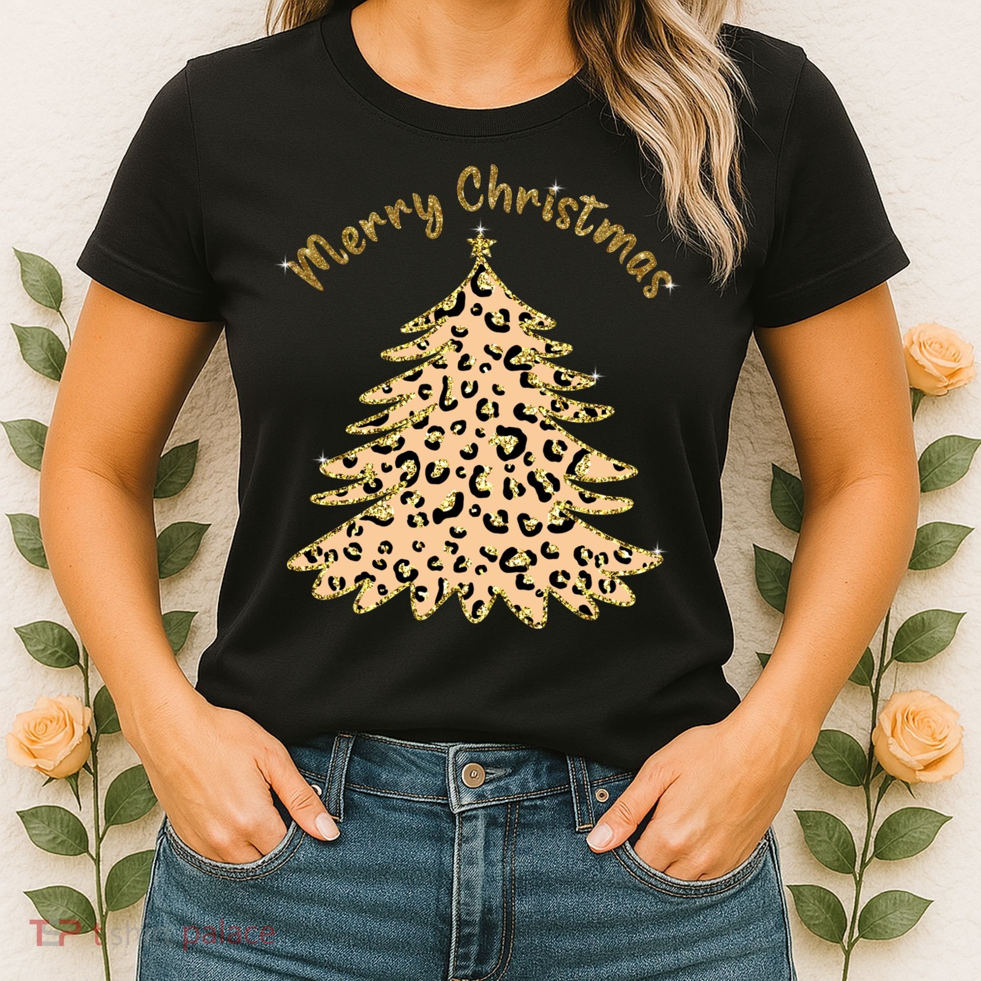 Merry Christmas Leopard Tree Holiday Women's T-Shirt