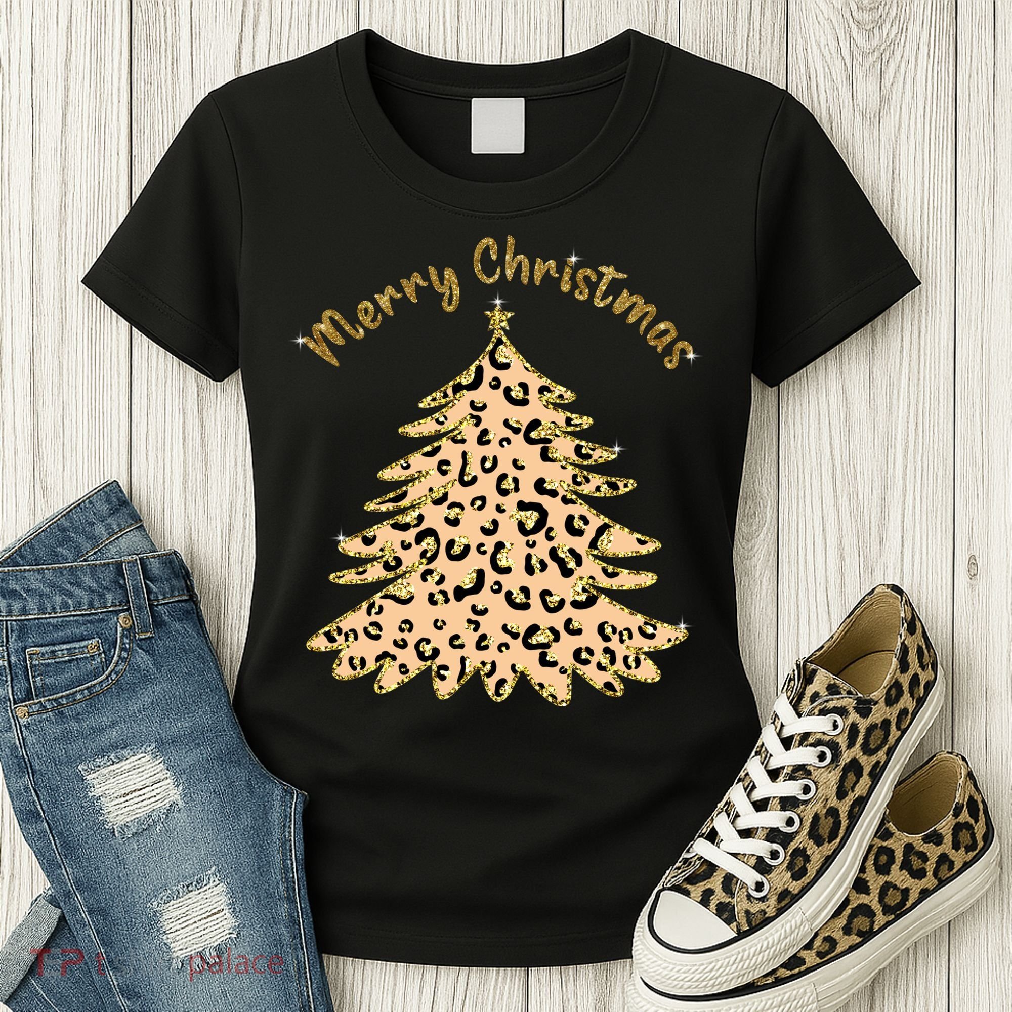 Merry Christmas Leopard Tree Holiday Women's T-Shirt