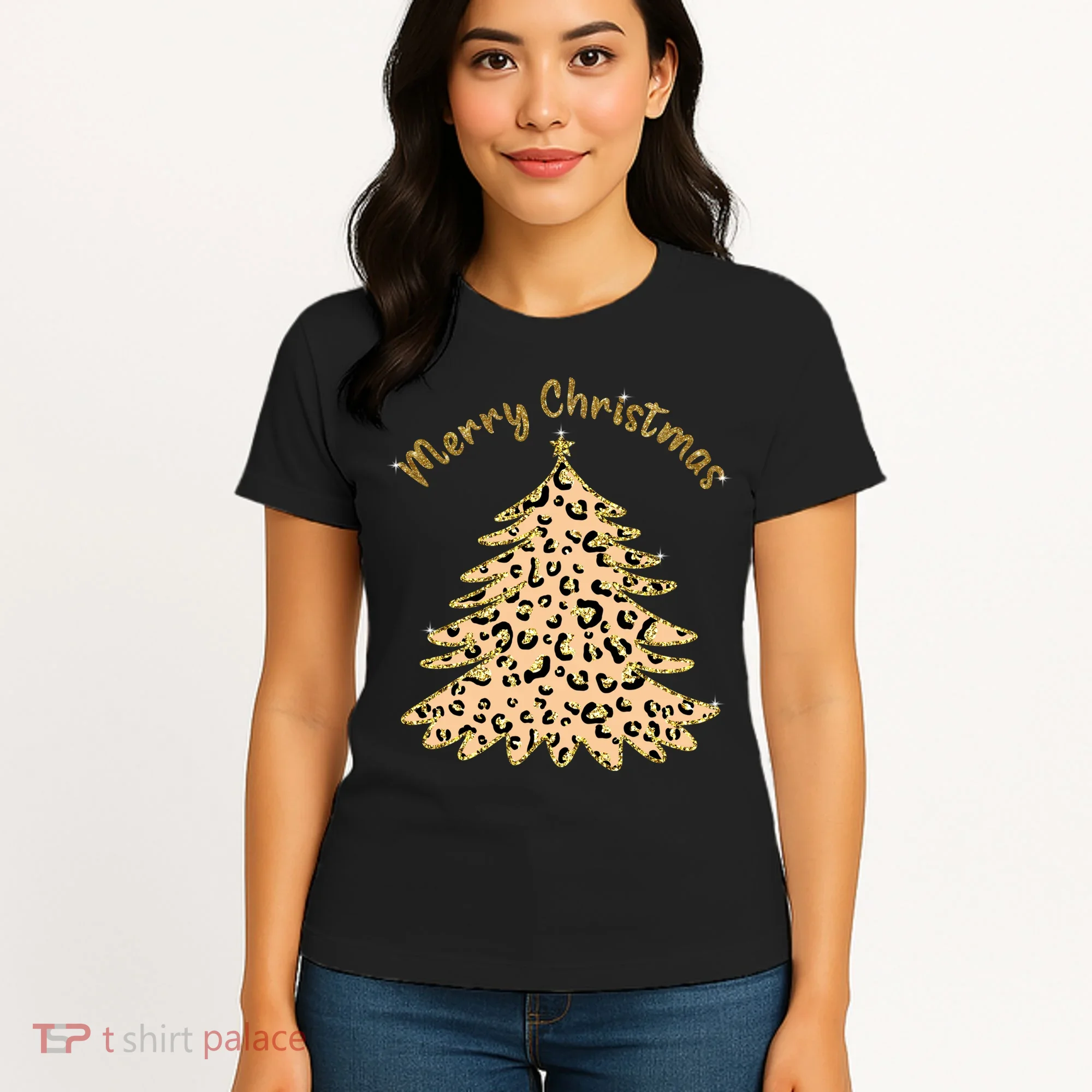 Merry Christmas Leopard Tree Holiday Women's T-Shirt