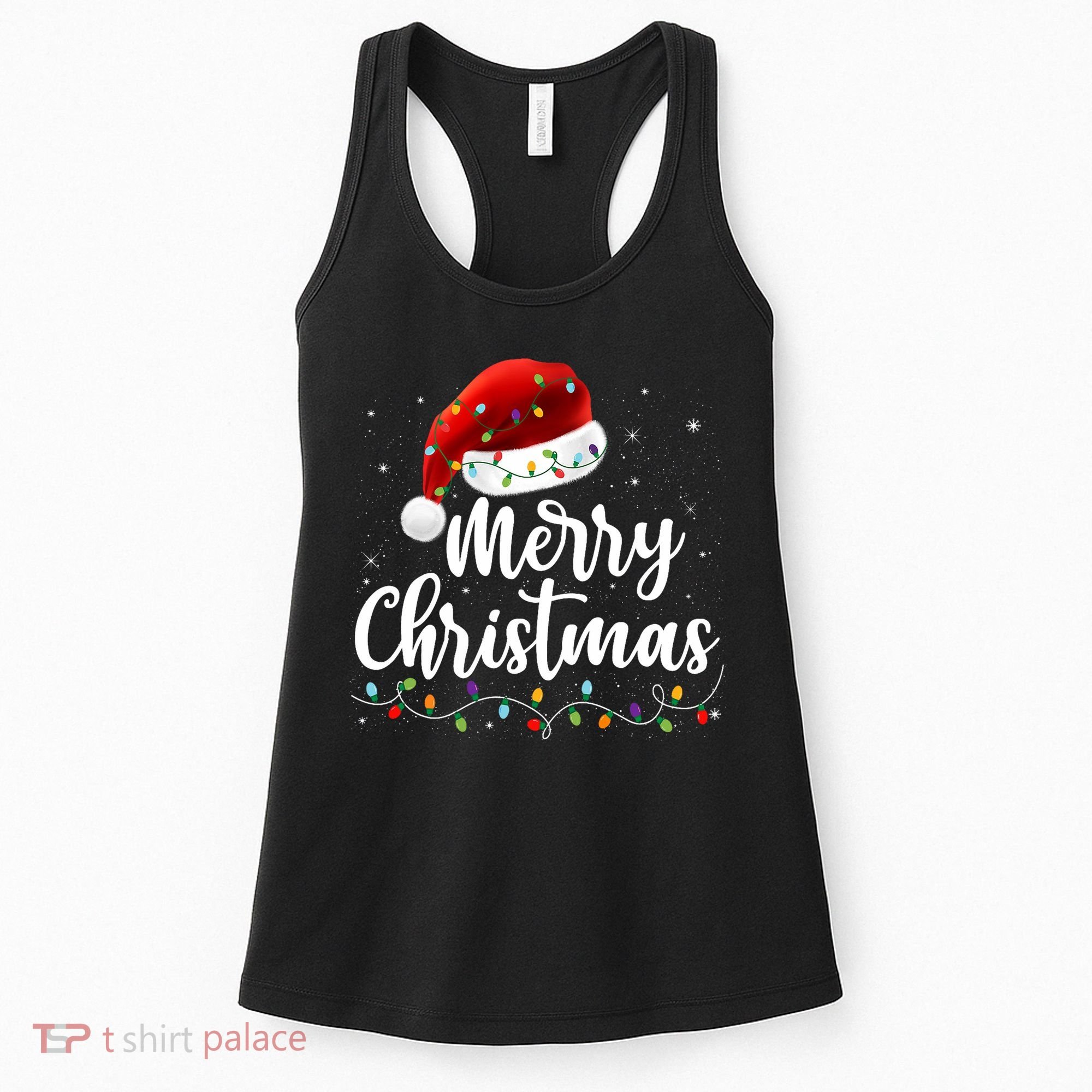Merry Christmas Lights Red Santa Hat Xmas Family Women's Tank Top