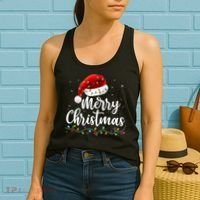 Merry Christmas Lights Red Santa Hat Xmas Family Women's Tank Top thumb 2