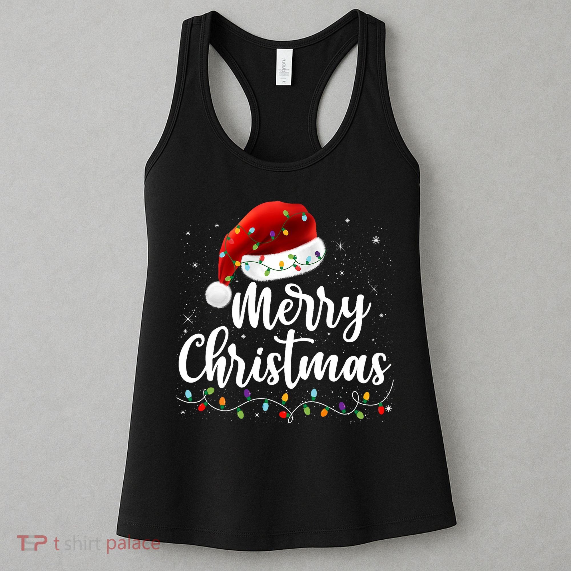 Merry Christmas Lights Red Santa Hat Xmas Family Women's Tank Top
