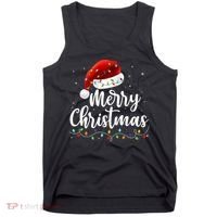 Merry Christmas Lights Red Santa Hat Xmas Family Tank Top thumb 0
