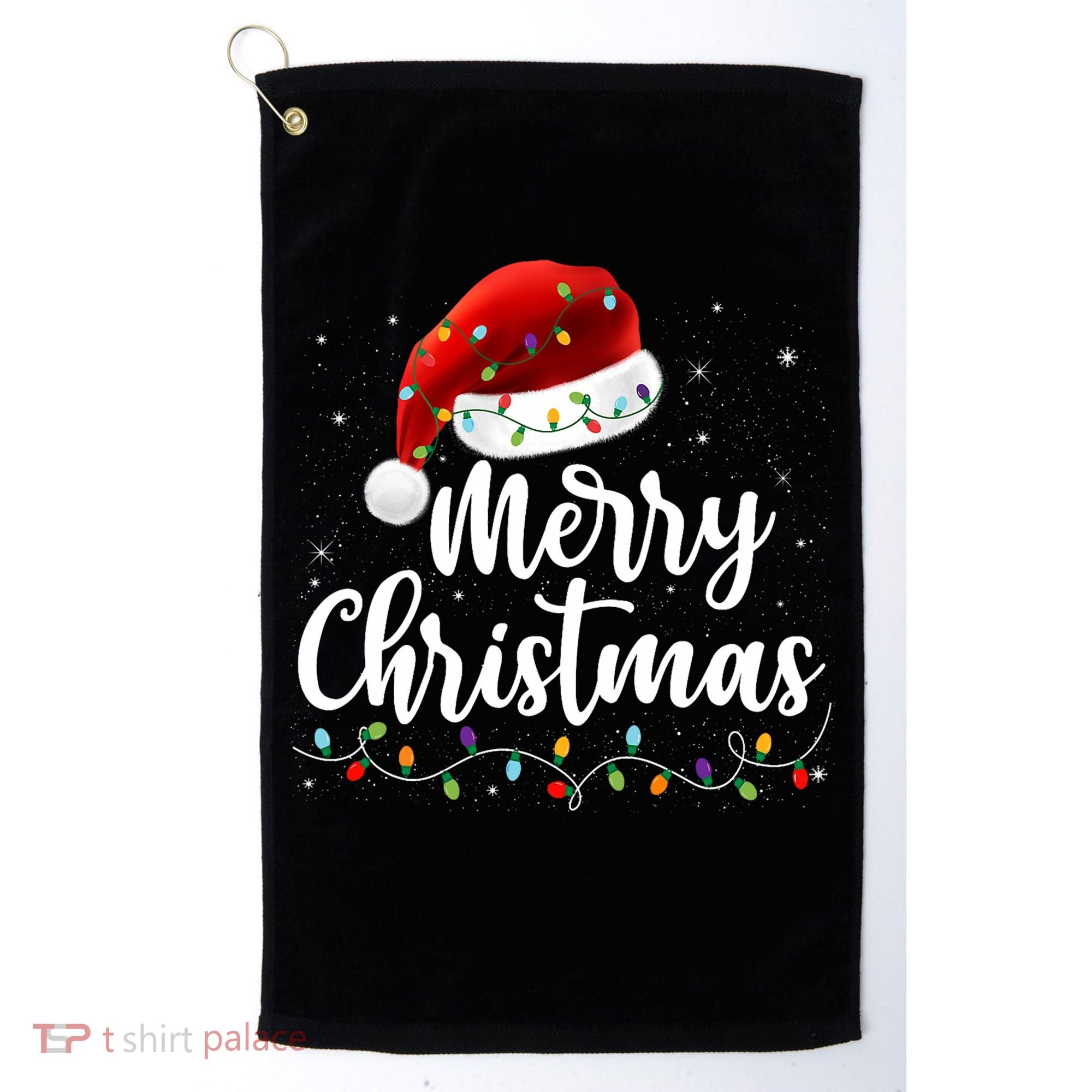 Merry Christmas Lights Red Santa Hat Xmas Family Golf Towel