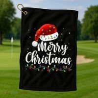 Merry Christmas Lights Red Santa Hat Xmas Family Golf Towel thumb 1
