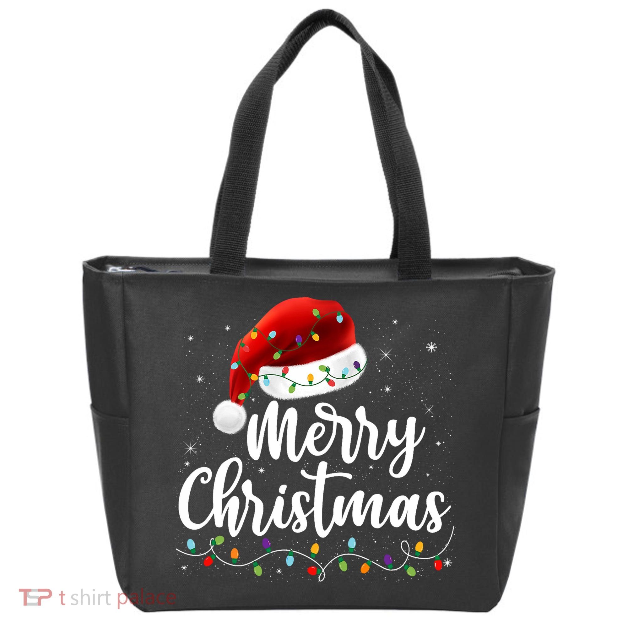 Merry Christmas Lights Red Santa Hat Xmas Family Tote Bag