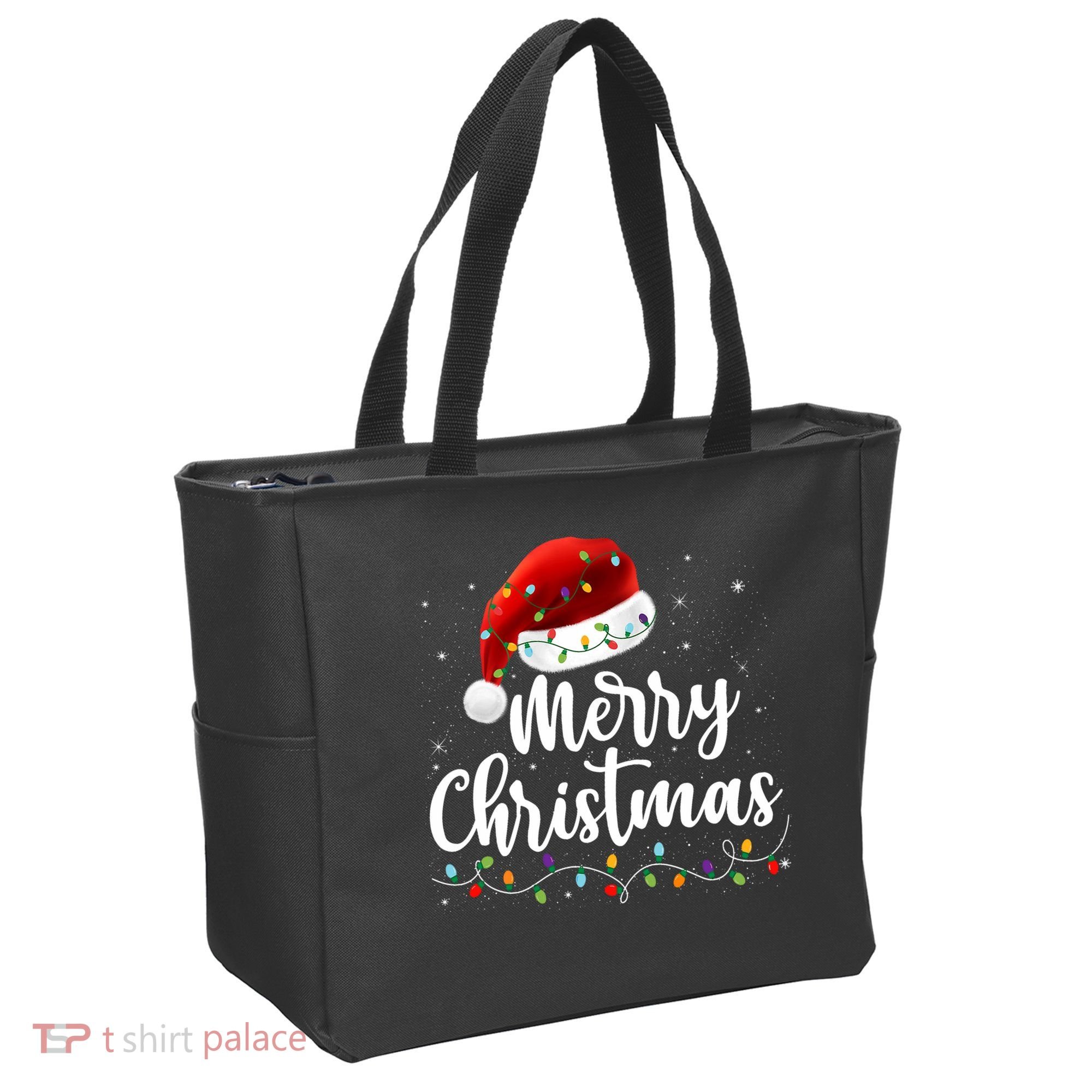 Merry Christmas Lights Red Santa Hat Xmas Family Tote Bag