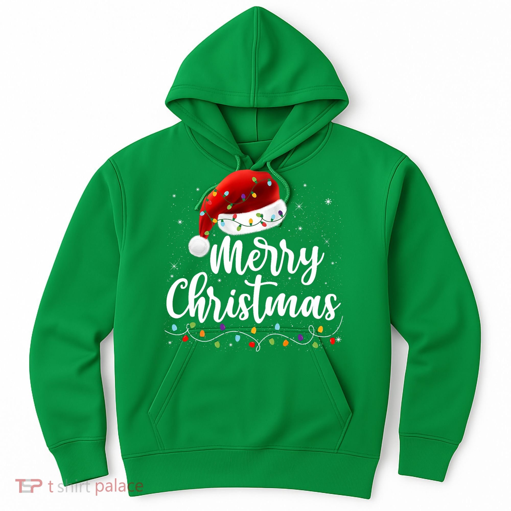 Merry Christmas Lights Red Santa Hat Xmas Family Hoodie