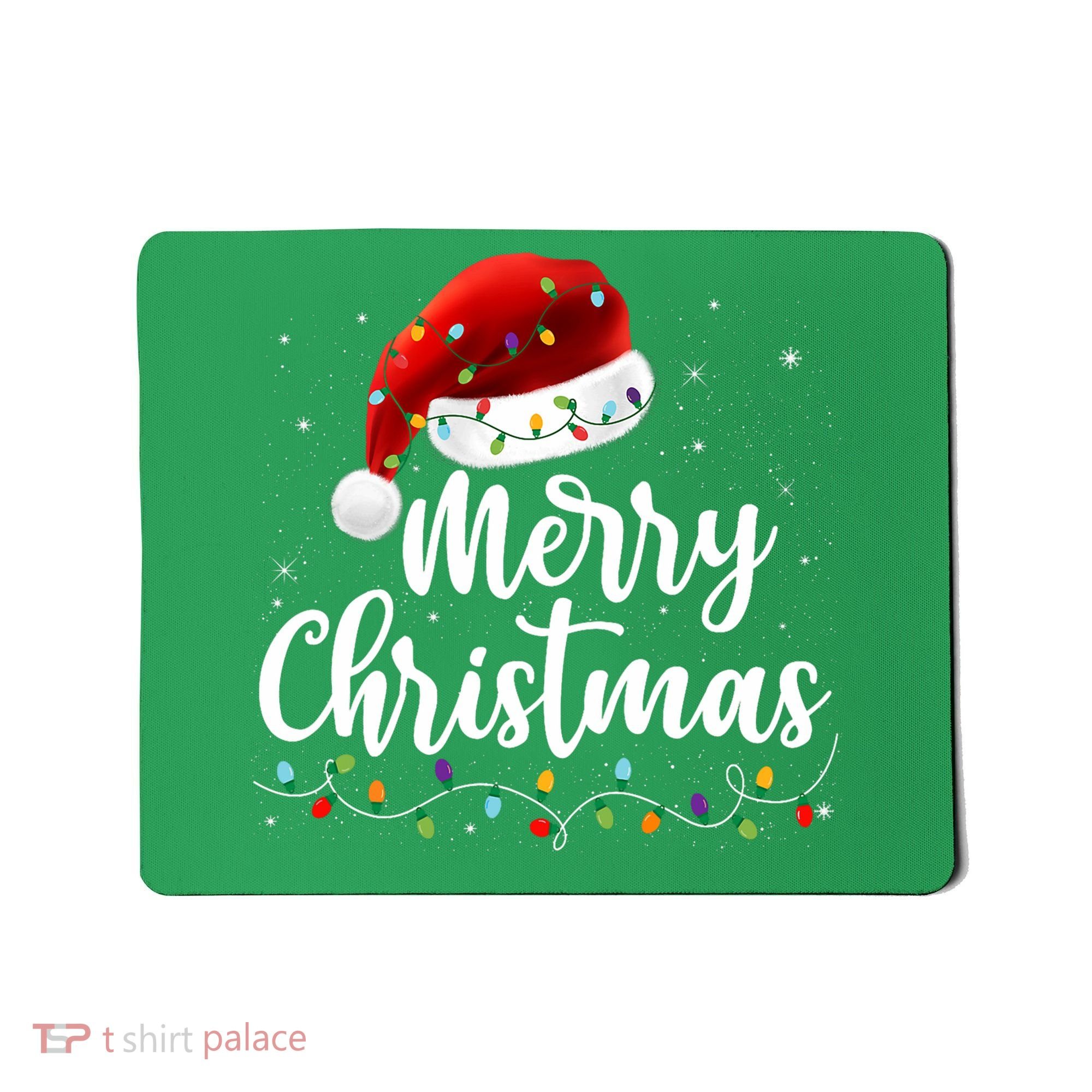 Merry Christmas Lights Red Santa Hat Xmas Family Mousepad