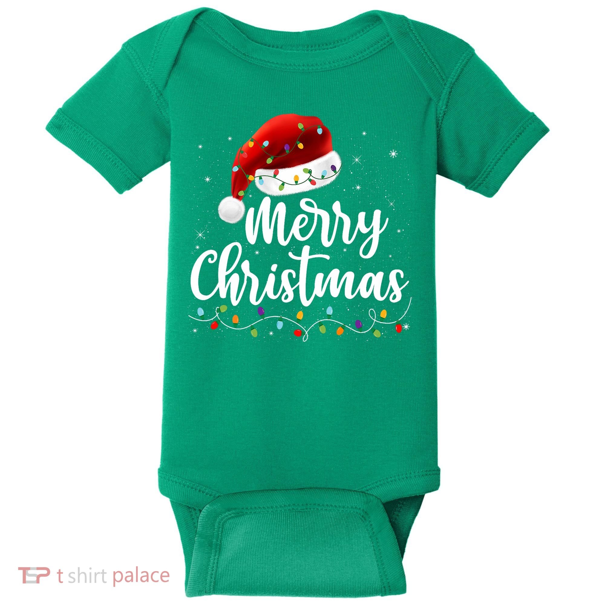 Merry Christmas Lights Red Santa Hat Xmas Family Baby Bodysuit