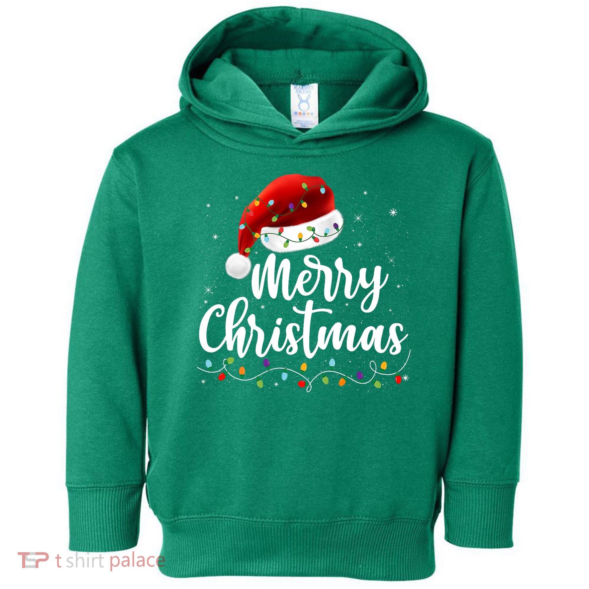 Merry Christmas Lights Red Santa Hat Xmas Family Toddler Hoodie