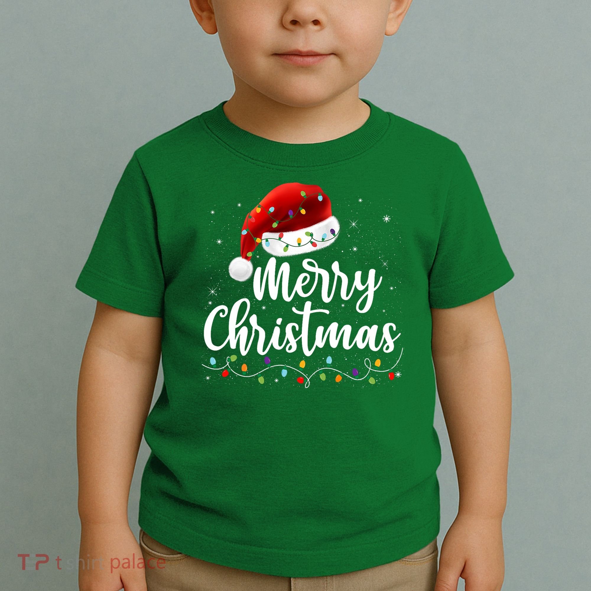 Merry Christmas Lights Red Santa Hat Xmas Family Toddler T-Shirt