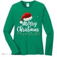 Merry Christmas Lights Red Santa Hat Xmas Family Women's Long Sleeve Shirt thumb 0