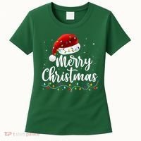 Merry Christmas Lights Red Santa Hat Xmas Family Women's T-Shirt thumb 0