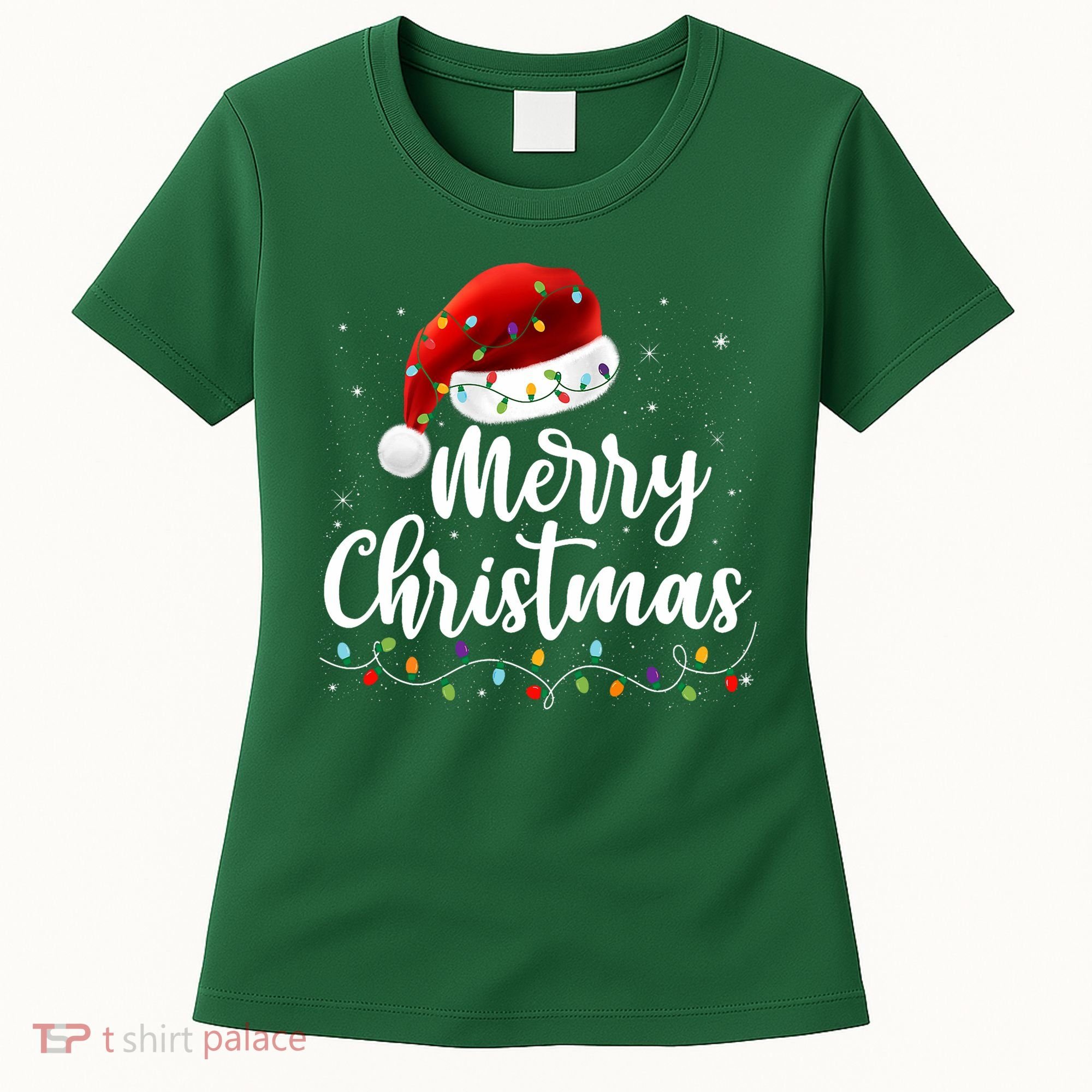 Merry Christmas Lights Red Santa Hat Xmas Family Women's T-Shirt
