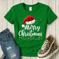 Merry Christmas Lights Red Santa Hat Xmas Family Women's T-Shirt thumb 3