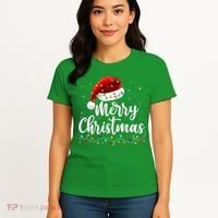 Merry Christmas Lights Red Santa Hat Xmas Family Women's T-Shirt thumb 4