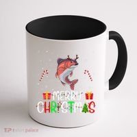 Merry Christmas Lights Salmon Reindeer Hat Xmas Pjs Coffee Mug thumb 1