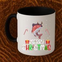 Merry Christmas Lights Salmon Reindeer Hat Xmas Pjs Coffee Mug thumb 2