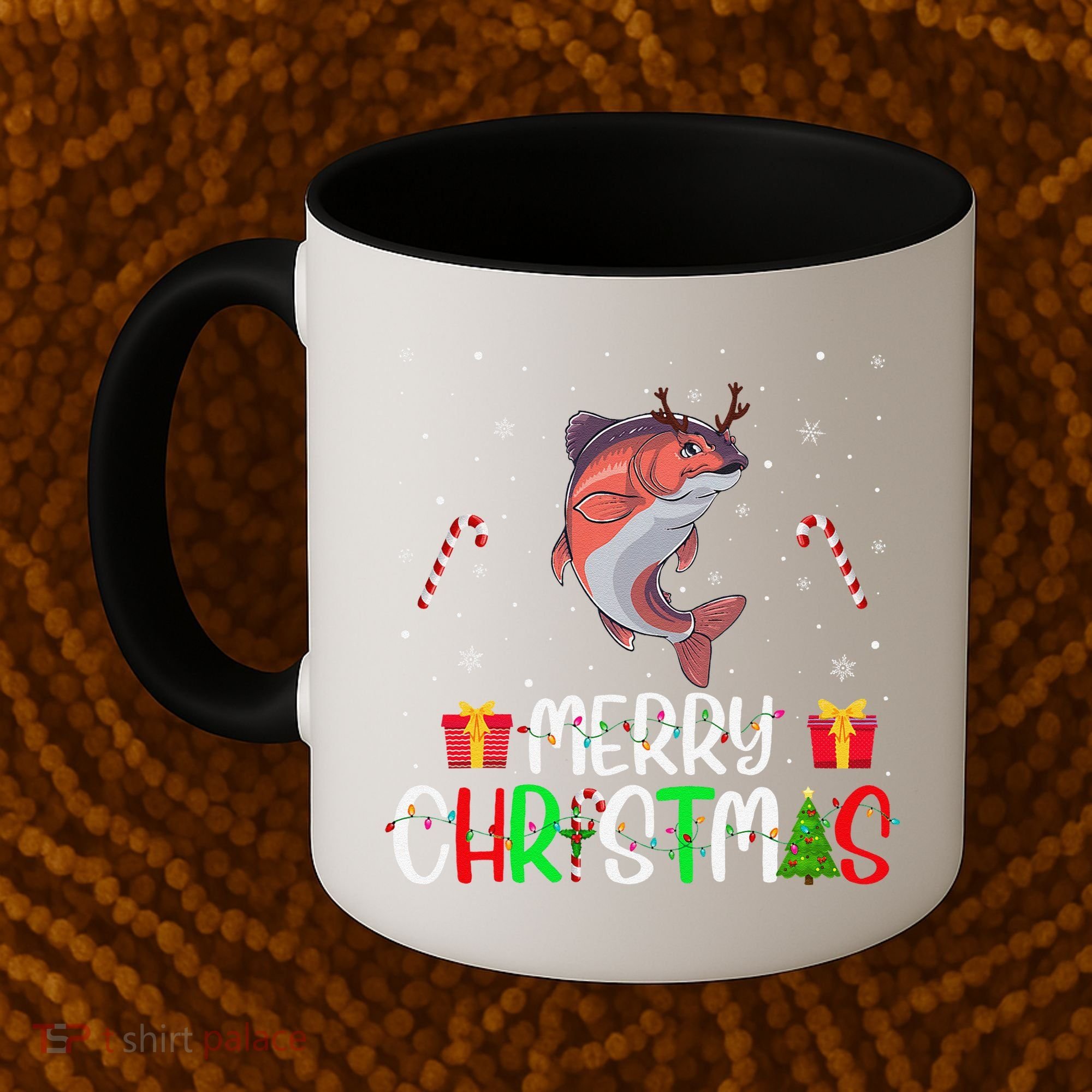 Merry Christmas Lights Salmon Reindeer Hat Xmas Pjs Coffee Mug
