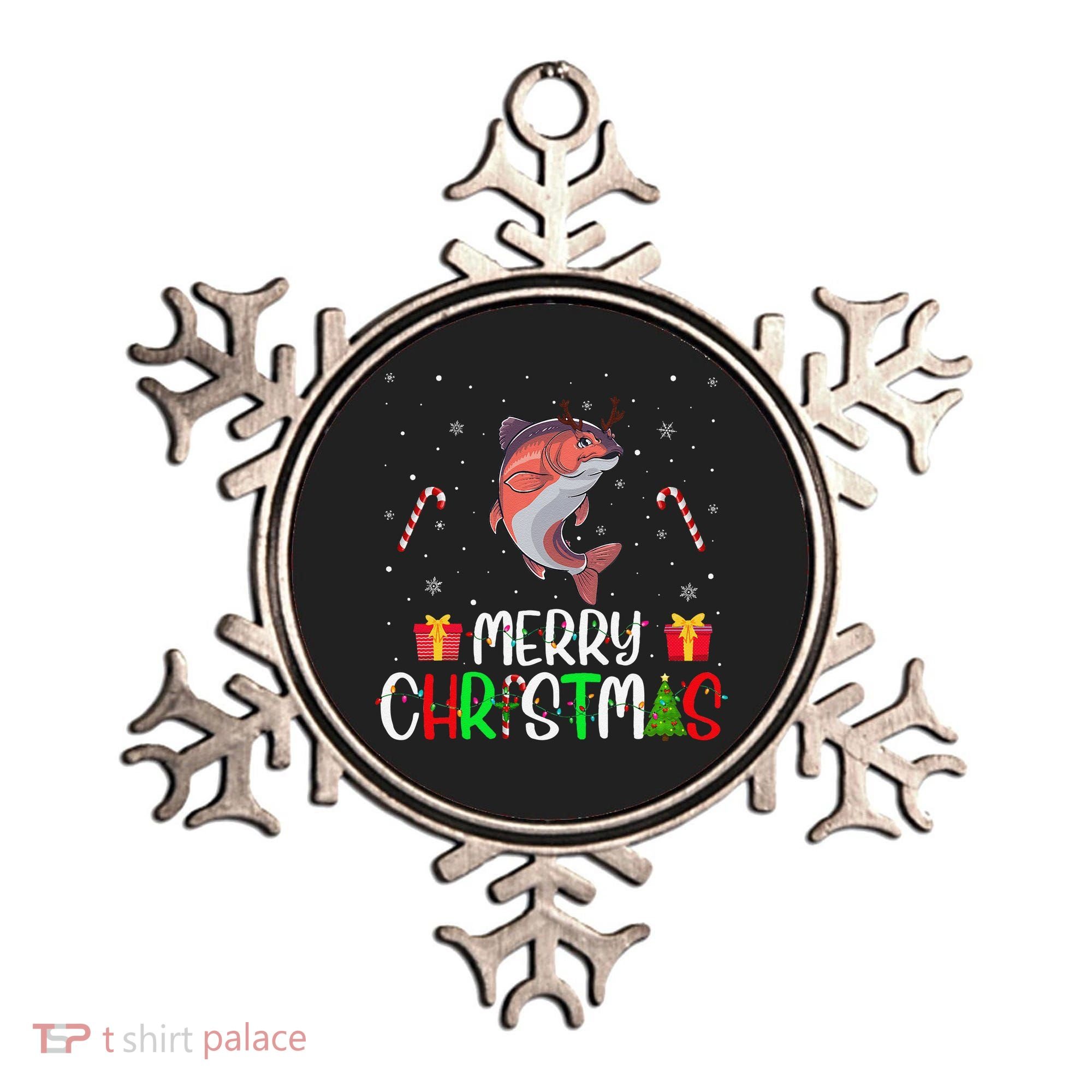 Merry Christmas Lights Salmon Reindeer Hat Xmas Pjs Ornament