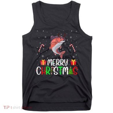 Merry Christmas Lights Salmon Reindeer Hat Xmas Pjs Tank Top