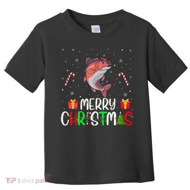Merry Christmas Lights Salmon Reindeer Hat Xmas Pjs Toddler T-Shirt