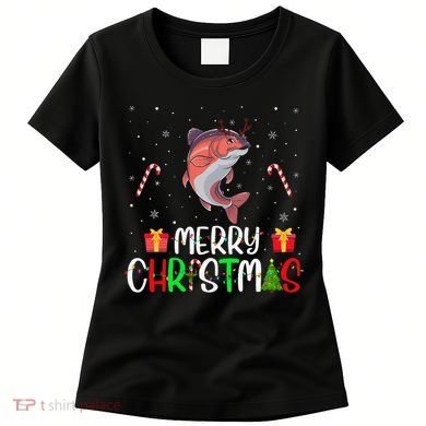 Merry Christmas Lights Salmon Reindeer Hat Xmas Pjs Women's T-Shirt