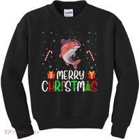 Merry Christmas Lights Salmon Reindeer Hat Xmas Pjs Kids Sweatshirt thumb 0