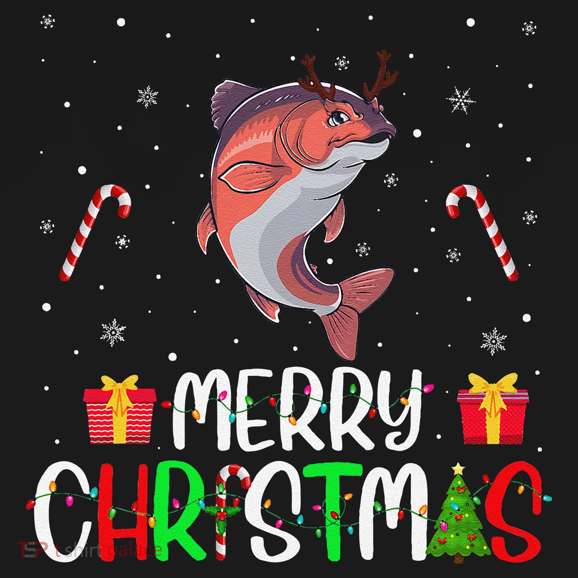 Merry Christmas Lights Salmon Reindeer Hat Xmas Pjs Kids Sweatshirt