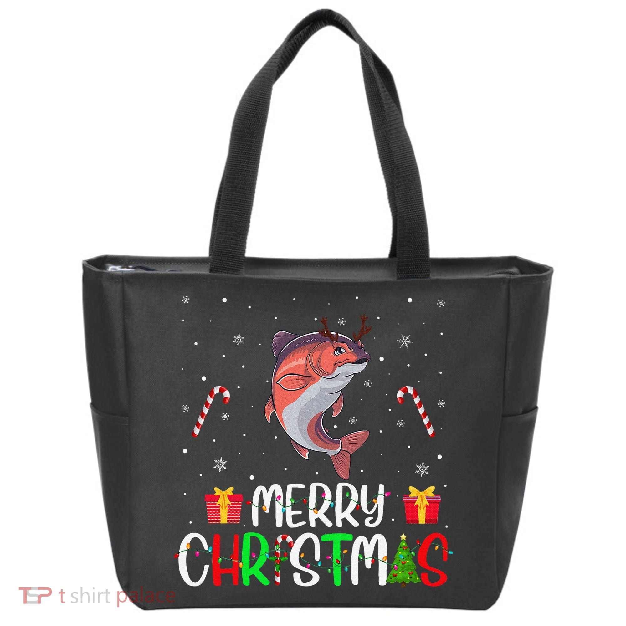 Merry Christmas Lights Salmon Reindeer Hat Xmas Pjs Tote Bag